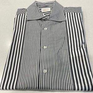 Brioni mens dress shirt size L. black and white stripes. Long sleeves.